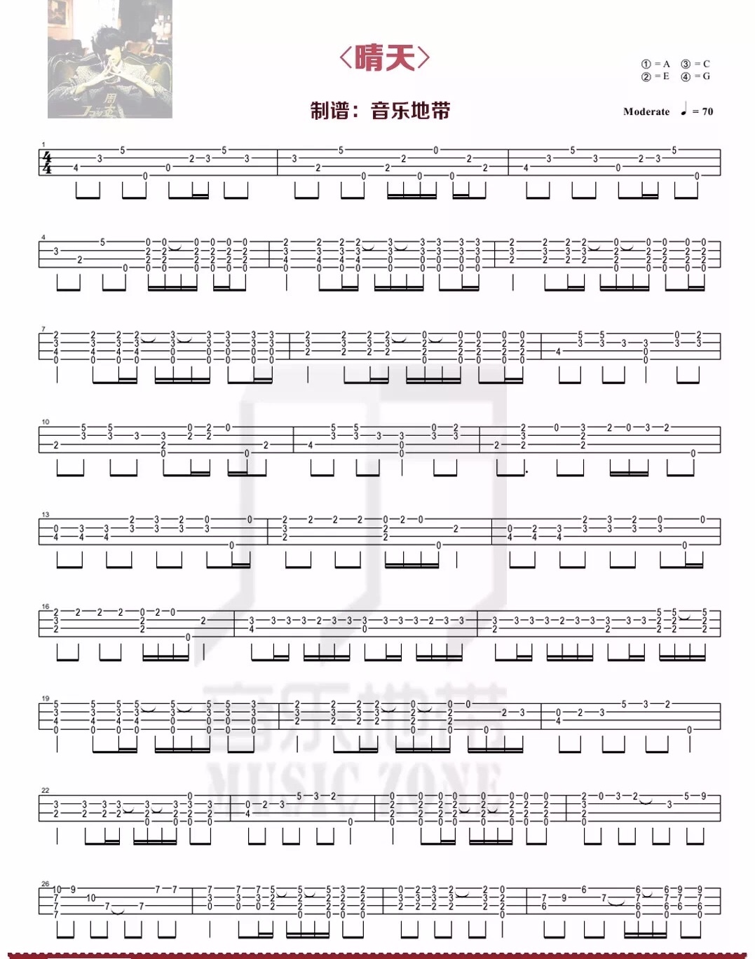 晴天尤克里里指弹谱-周杰伦