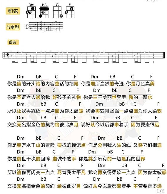 勾指起誓尤克里里谱-洛少爷-F调指法