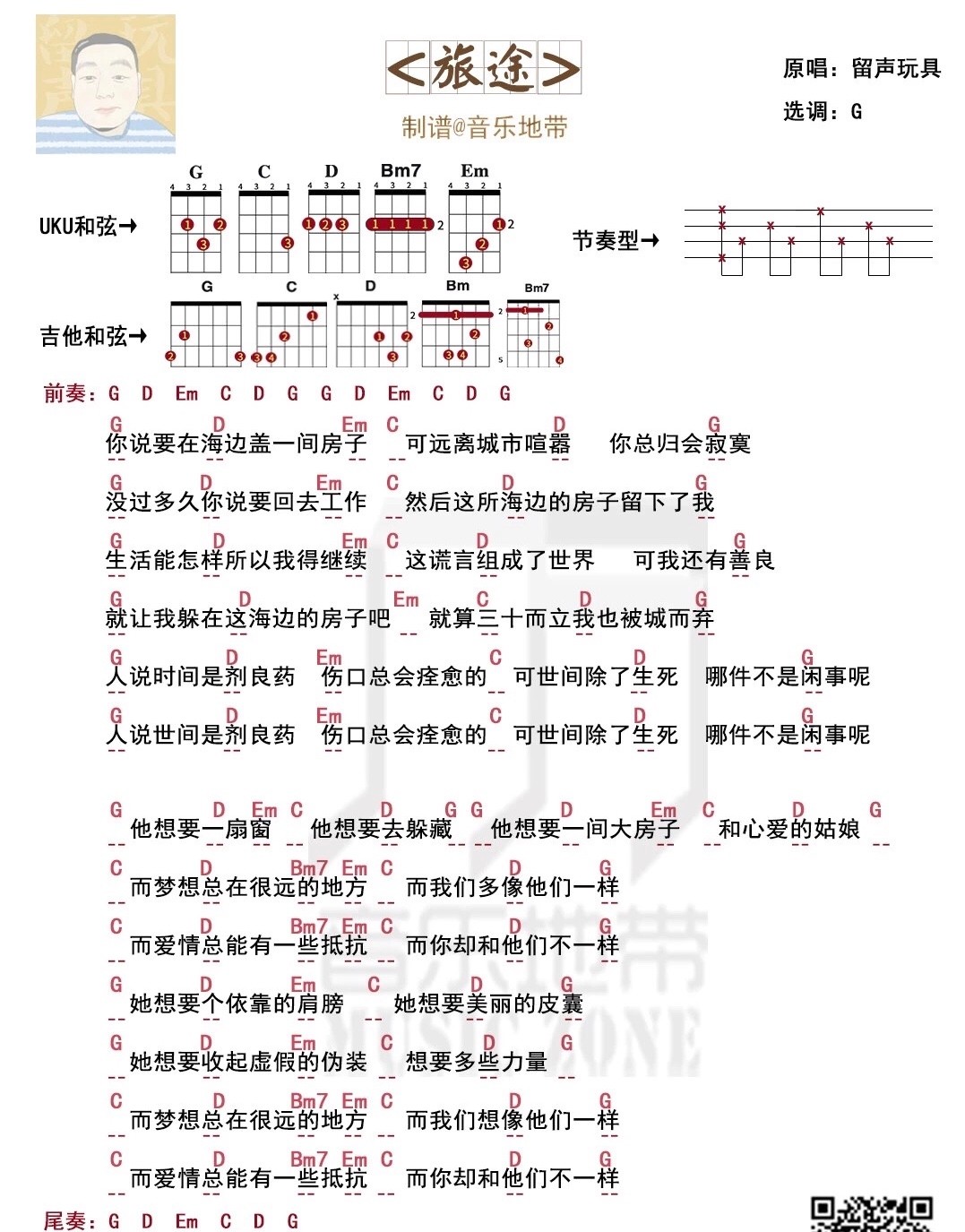 旅途尤克里里谱-朴树-G调指法