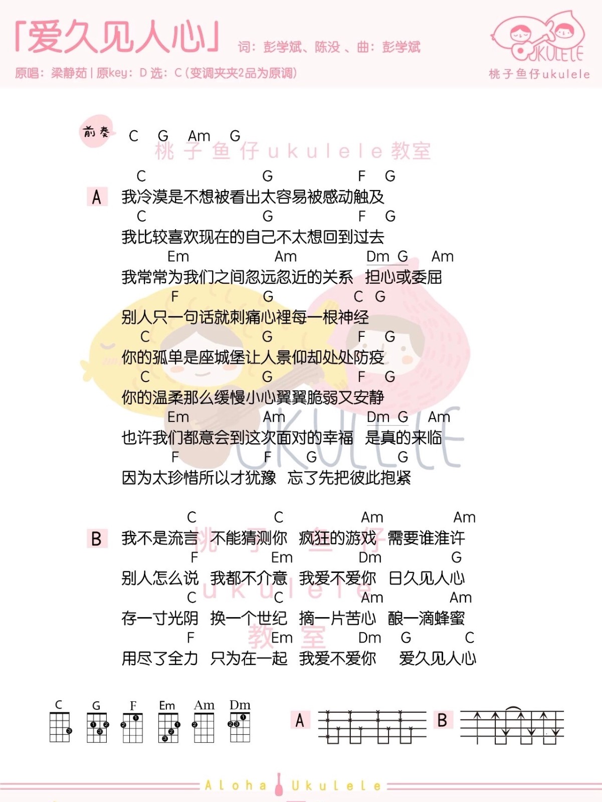 爱久见人心尤克里里谱-梁静茹-C调指法