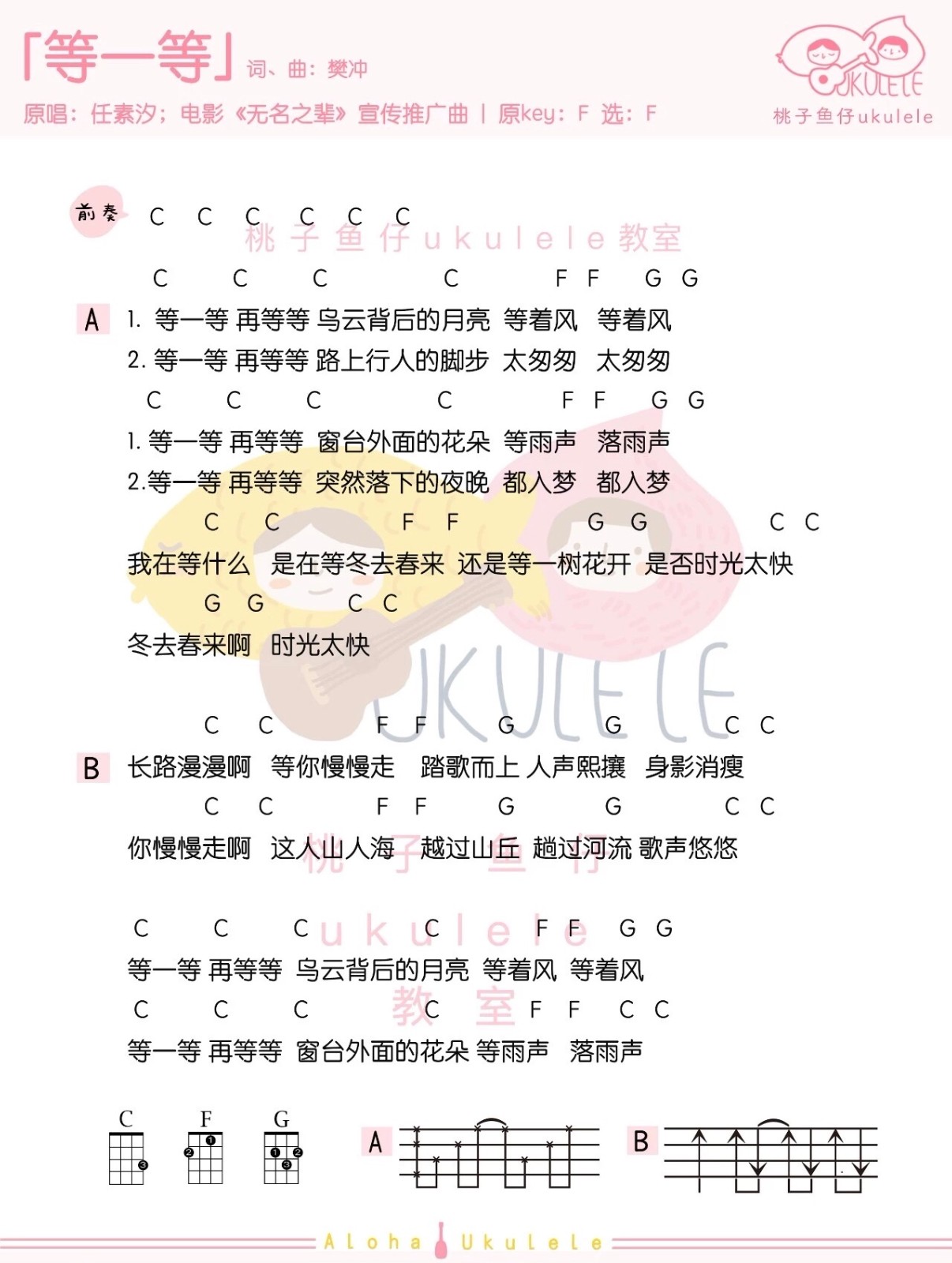 等一等尤克里里谱-任素汐-F调指法