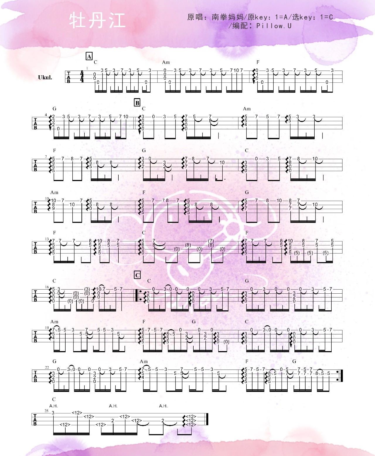 牡丹江尤克里里指弹谱-南拳妈妈