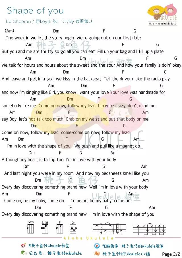 Shape-Of-You尤克里里谱2-Ed-Sheeran-C调指法
