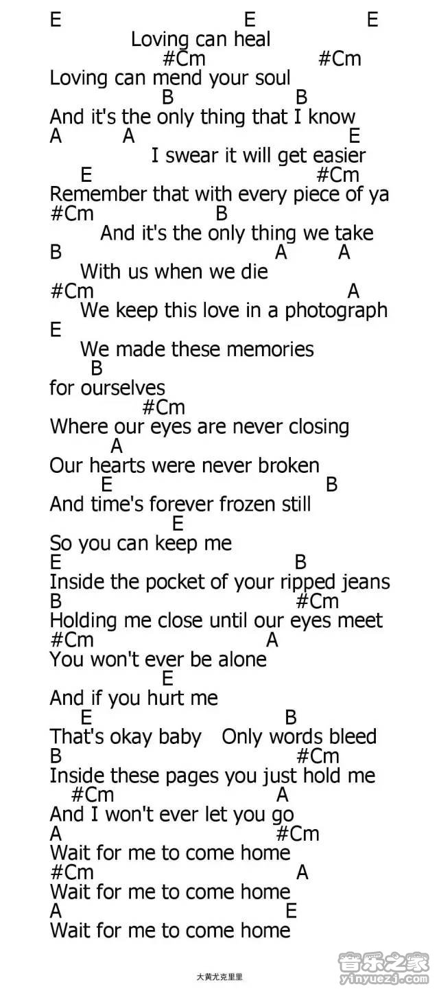 Photograph尤克里里谱1-Ed-Sheeran-E调指法