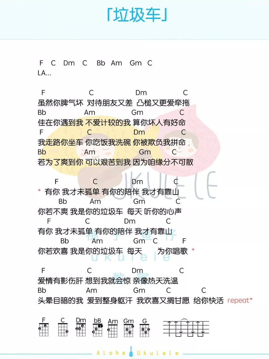 垃圾车尤克里里谱-五月天-F调指法