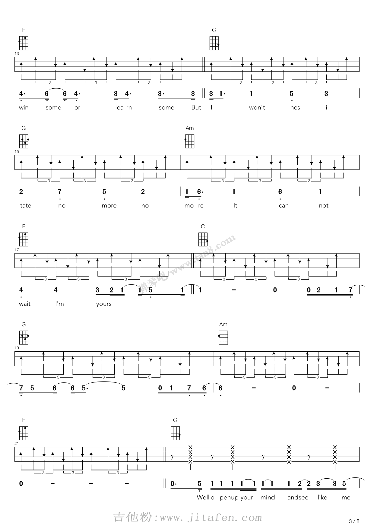 I'm Yours（尤克里里弹唱谱） 吉他谱