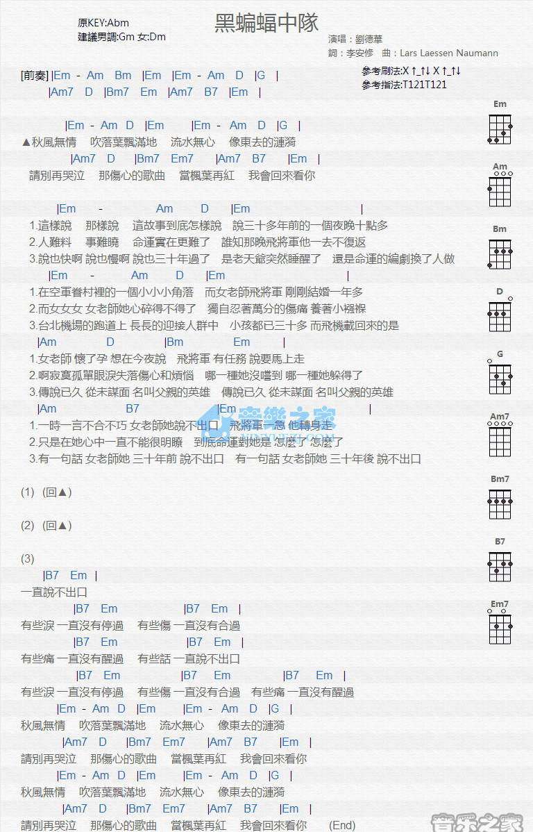 黑蝙蝠中队尤克里里谱1
