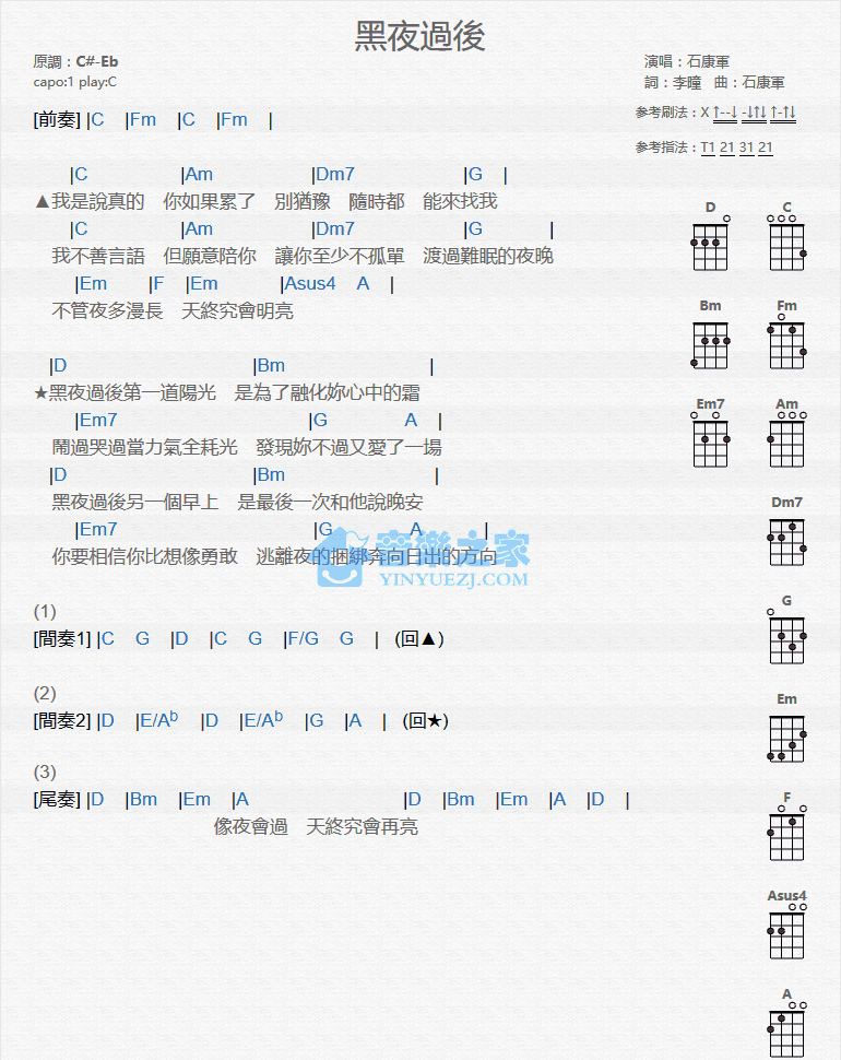 黑夜过后尤克里里谱1