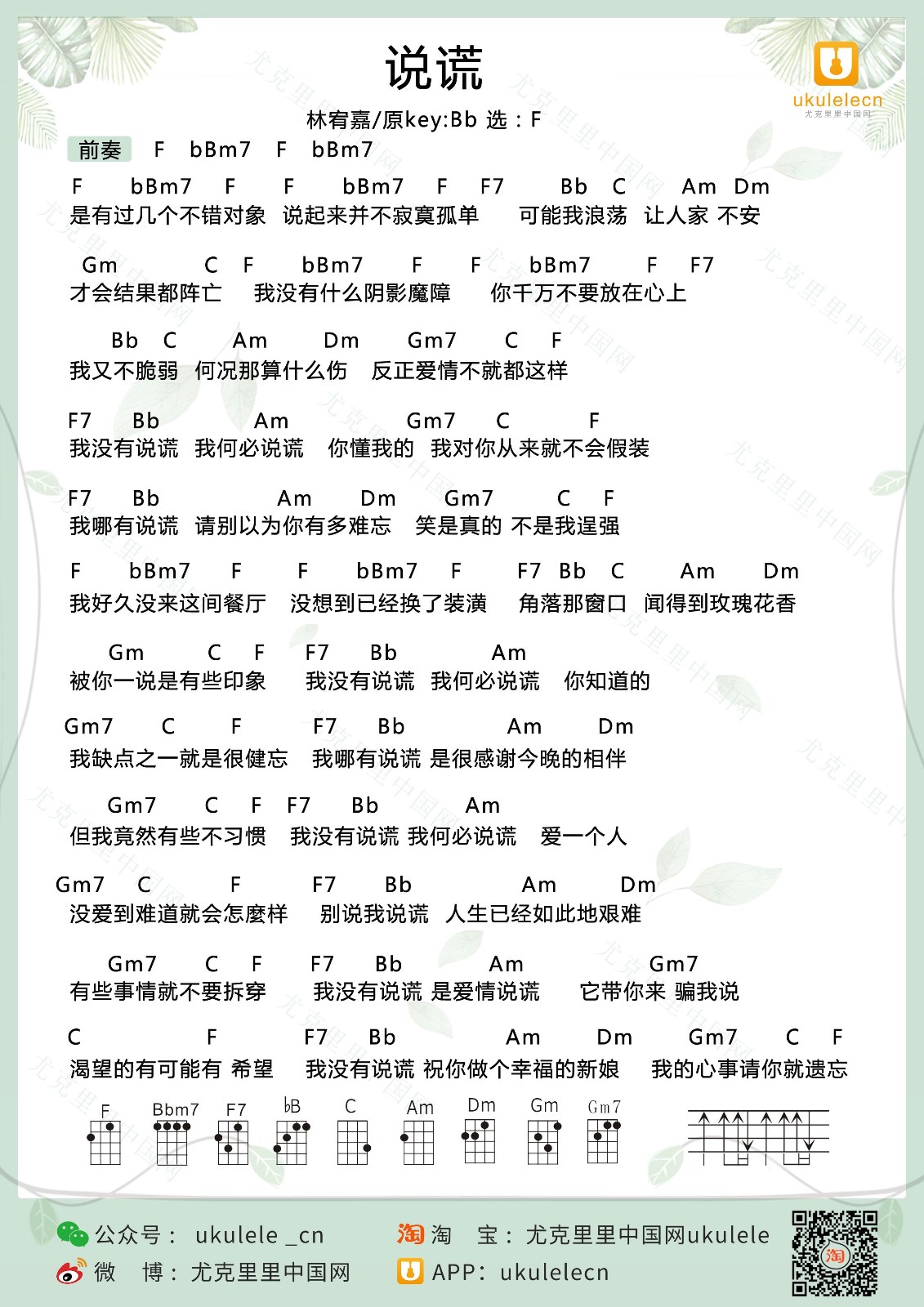 说谎尤克里里谱1