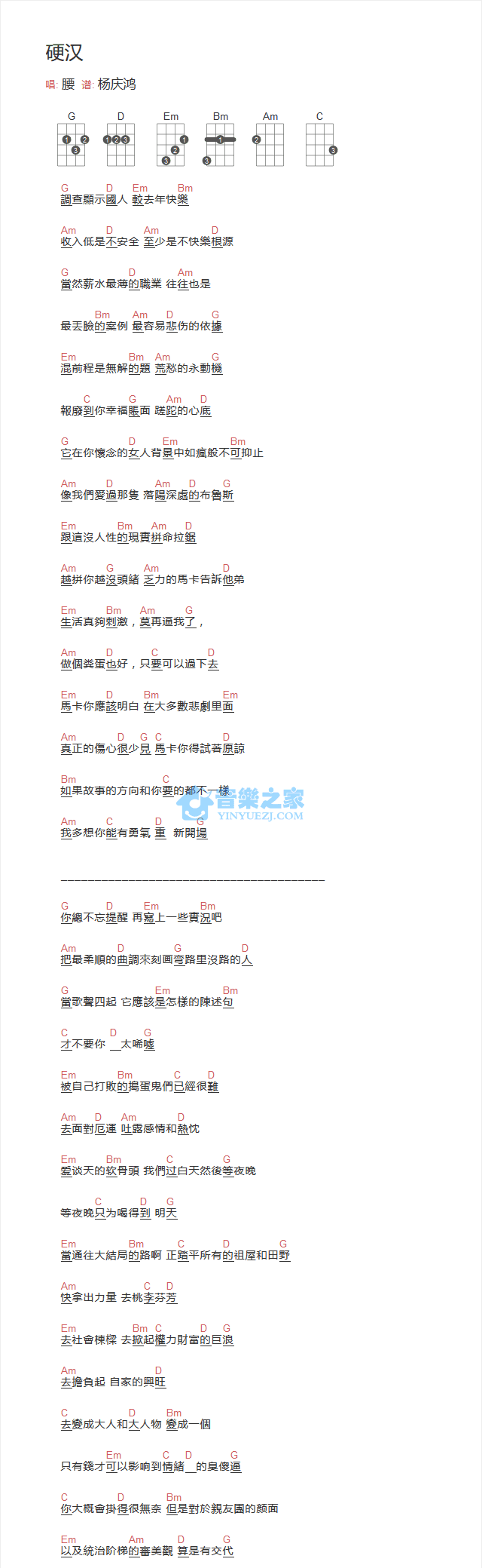 硬汉尤克里里谱1