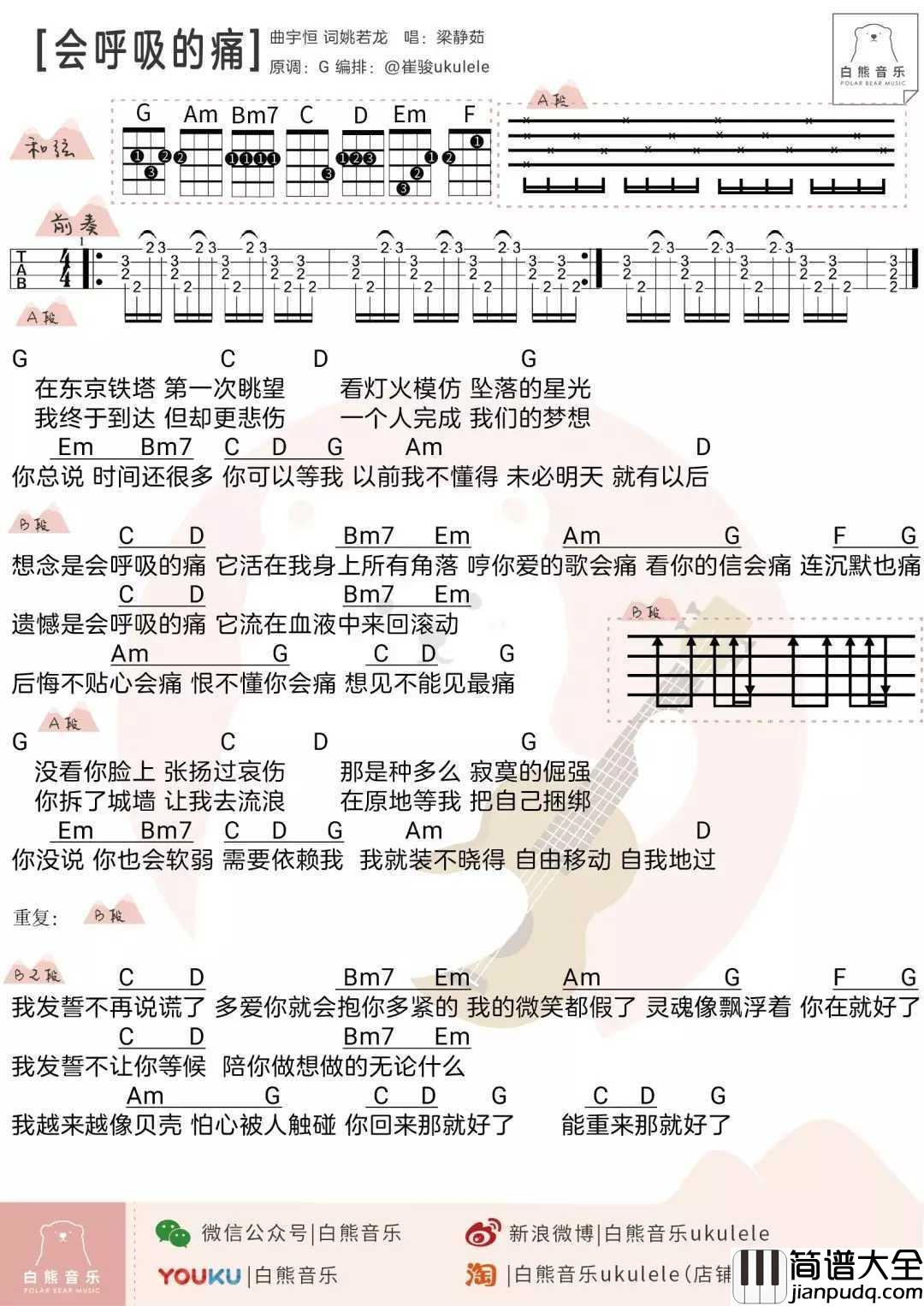 会呼吸的痛尤克里里谱_梁静茹_陪你做想做的无论什么__我越来越像贝壳