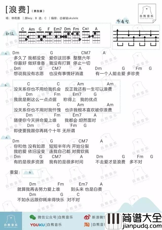 浪费尤克里里谱_林宥嘉_不如永远跟你耗来得快乐