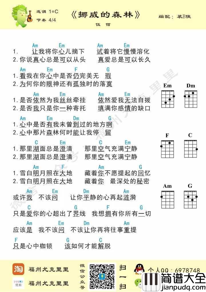 挪威的森林尤克里里谱_伍佰_让你平静的心再起涟漪