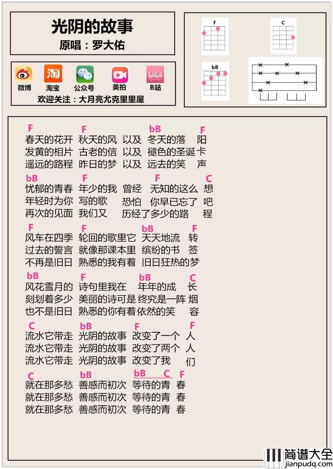 光阴的故事尤克里里谱_罗大佑_就在那多愁善感而初次