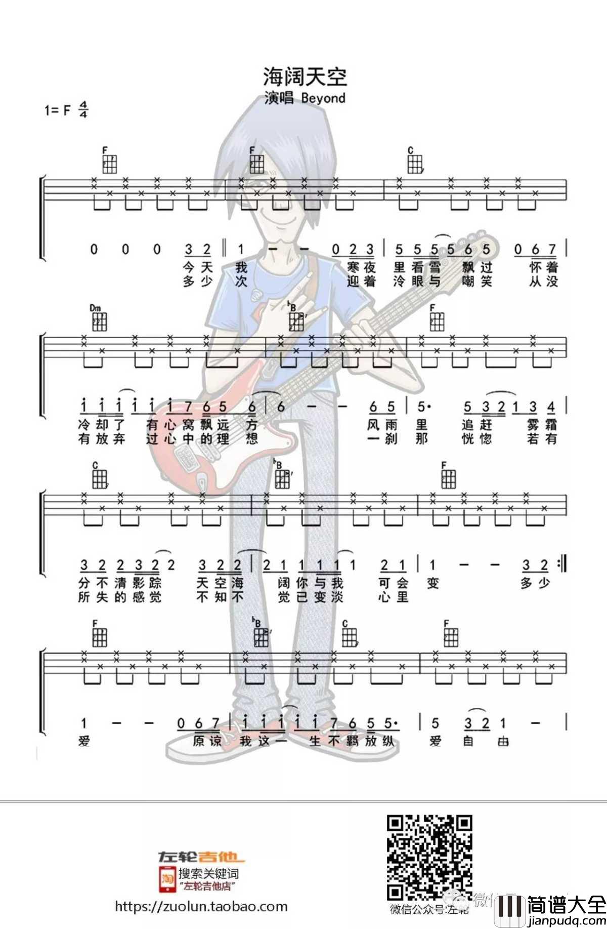 海阔天空尤克里里谱_Beyond_天空海阔你与我可会变