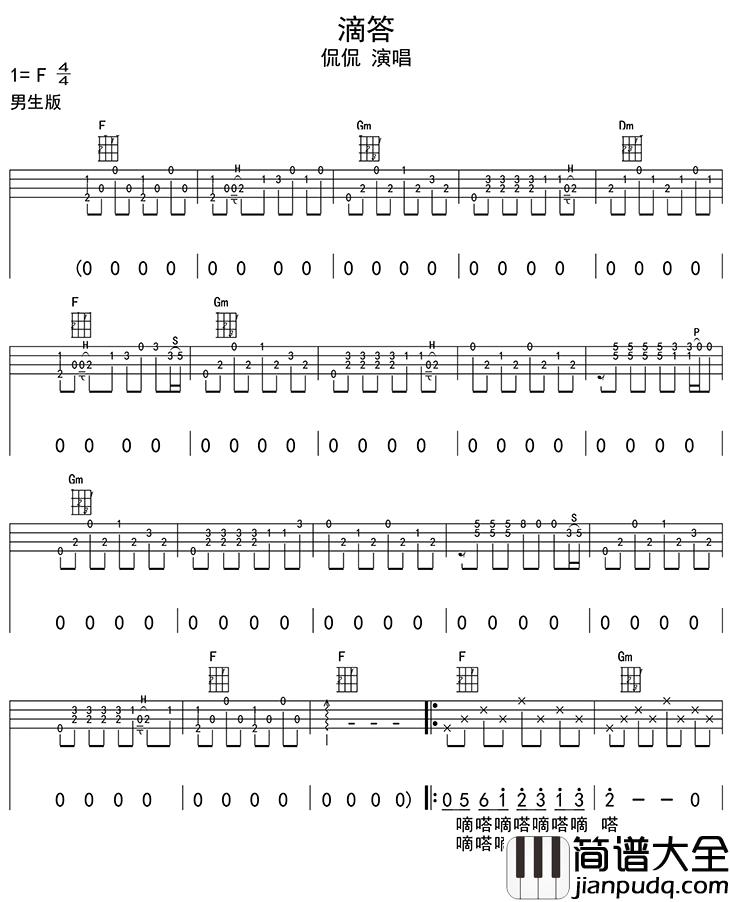 滴答尤克里里谱_侃侃_嘀嗒嘀嗒，寂寞的夜和谁说话