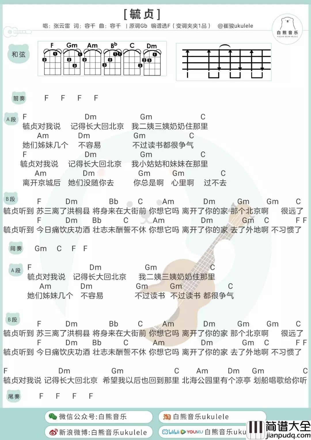 毓贞尤克里里谱_张云雷_浅吟游子思乡情,温暖而美好