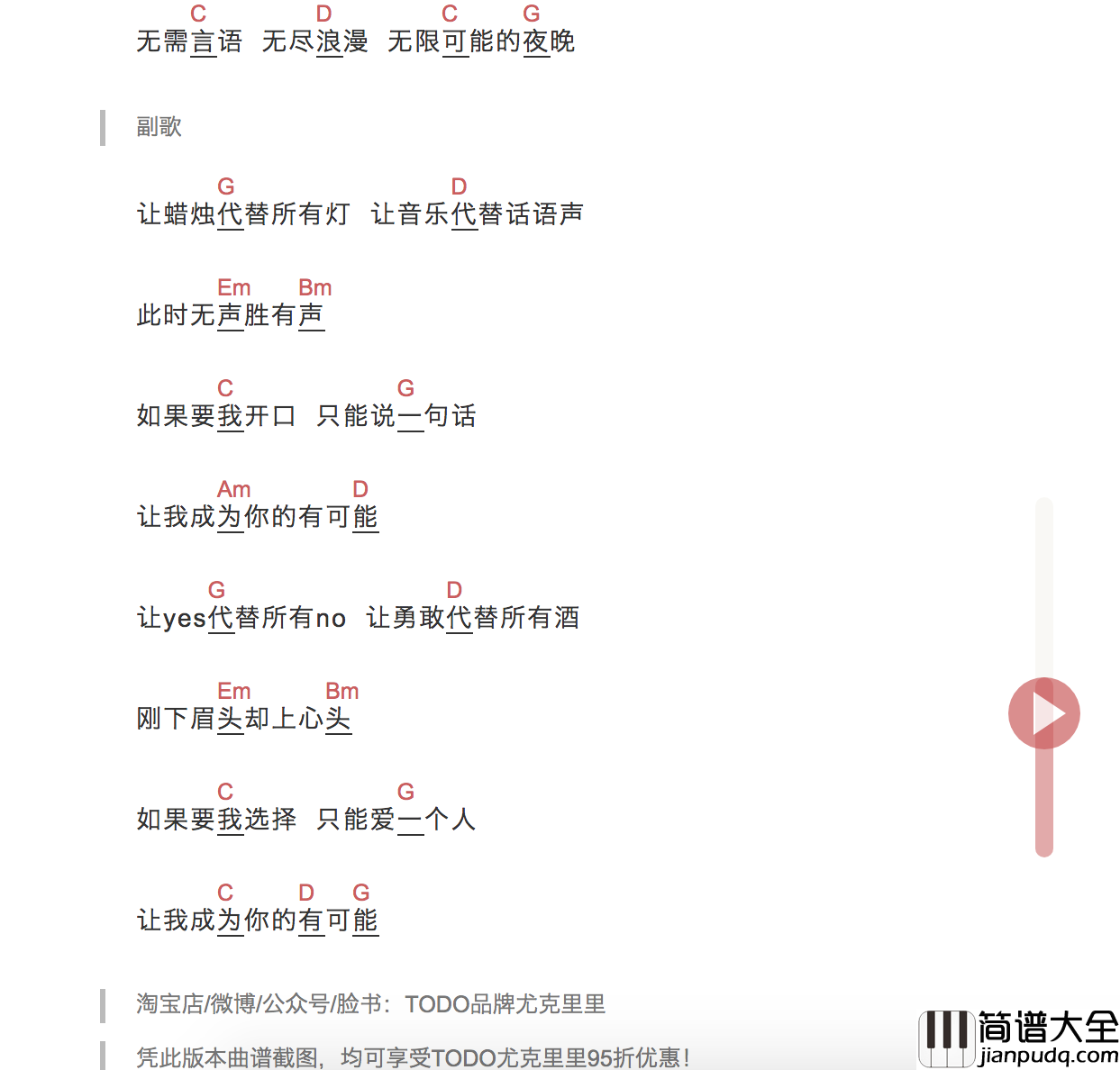 有可能的夜晚尤克里里谱_曾轶可_弹唱视频教学_TODO