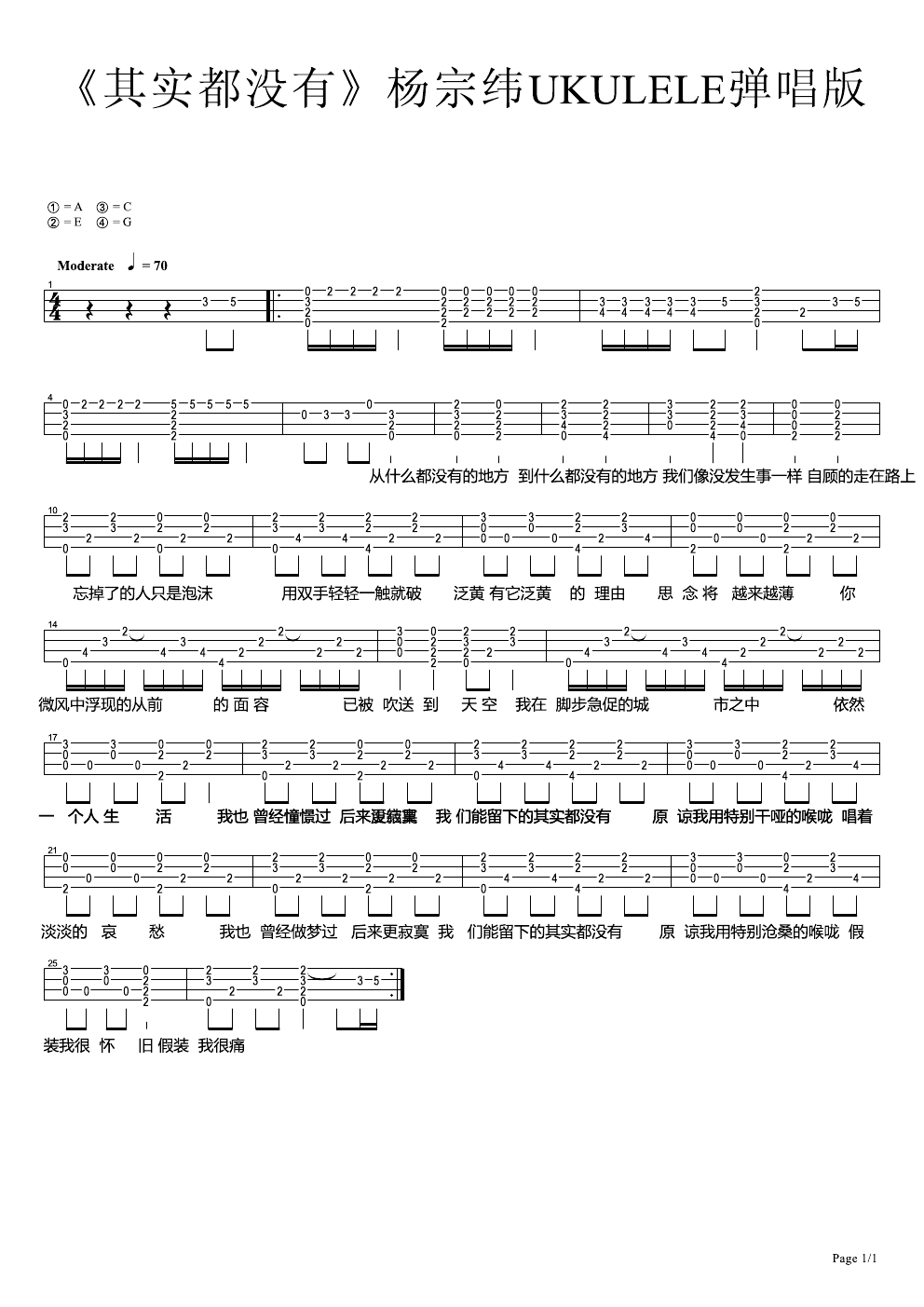 其实都没有尤克里里谱_杨宗纬_张SIR_弹唱教学