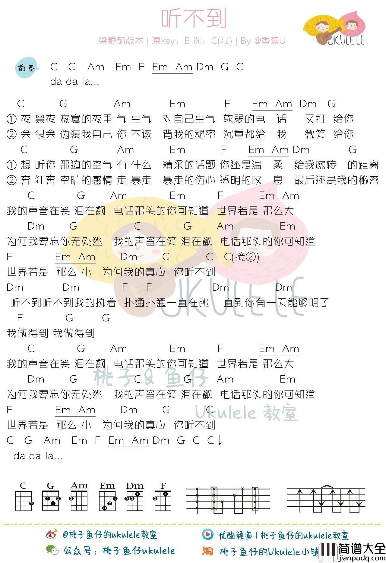 听不到尤克里里谱梁静茹/五月天_弹唱教学