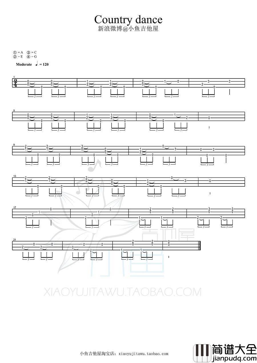 Country_Dance尤克里里谱_指弹教学_BY小鱼_新编