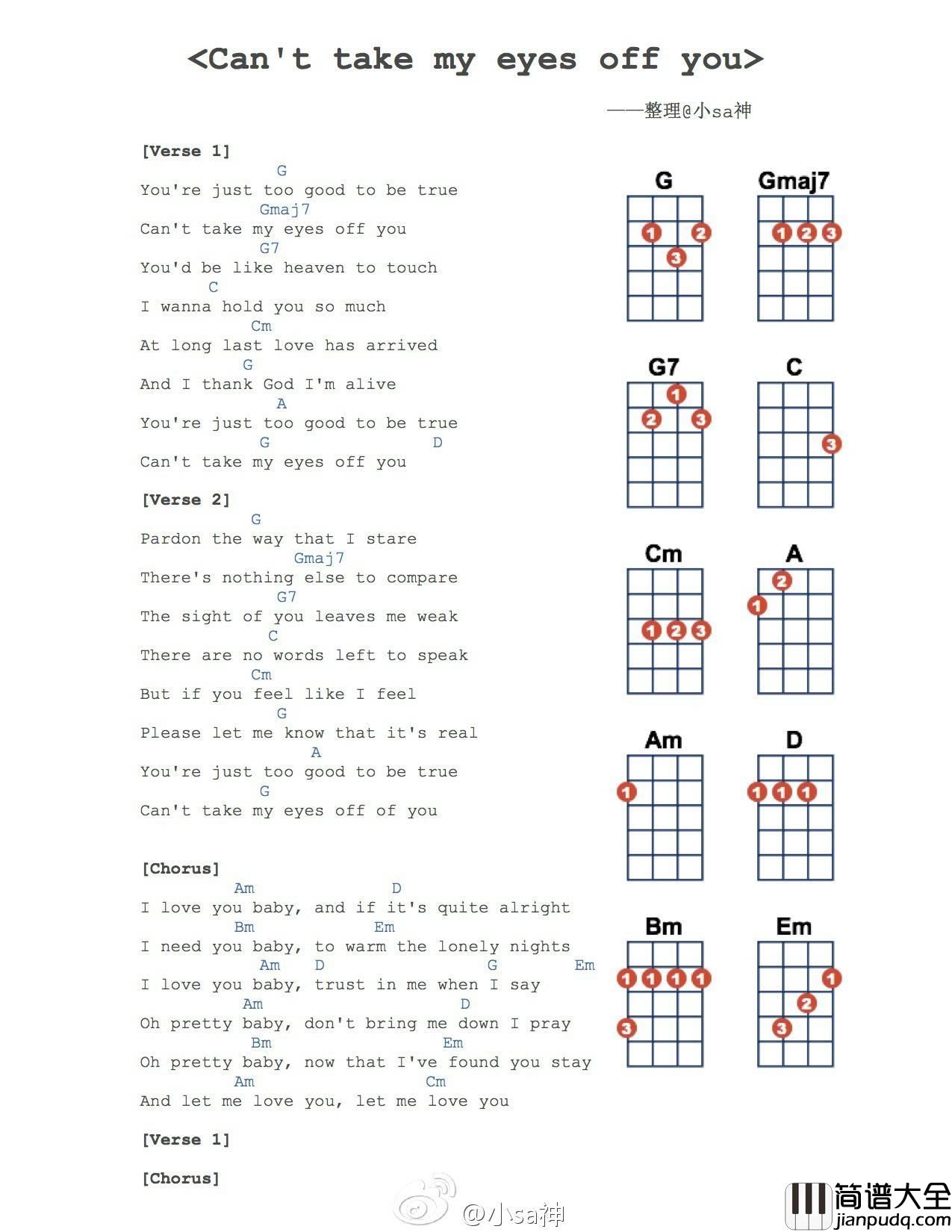 Can't_Take_My_Eyes_Off_You尤克里里谱_弹唱教学
