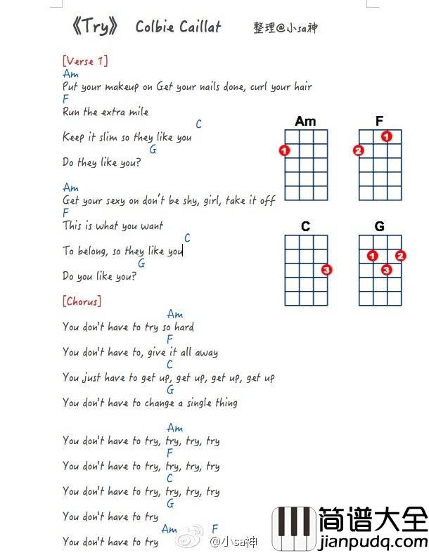 Try尤克里里谱_Colbie_Caillat_SaS_弹唱教程