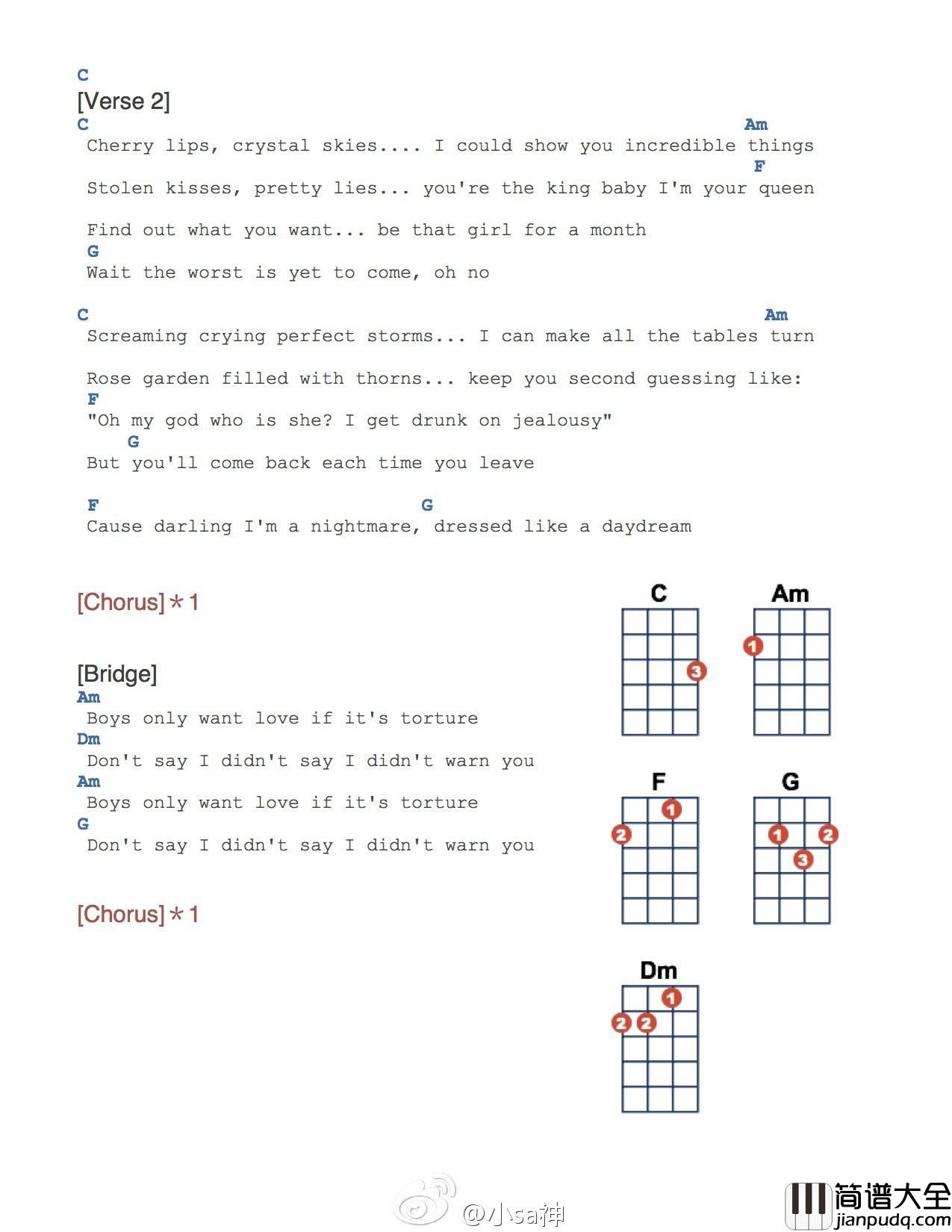 Blank_Space尤克里里谱_BY小Sa_尤克里里弹唱