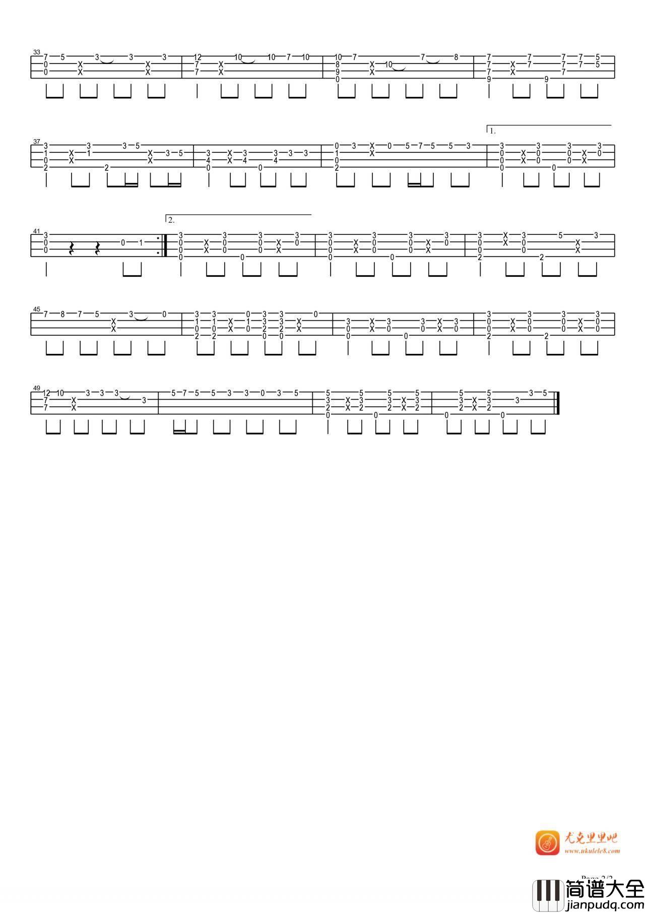 情非得已尤克里里谱_尤克里里指弹版教学谱