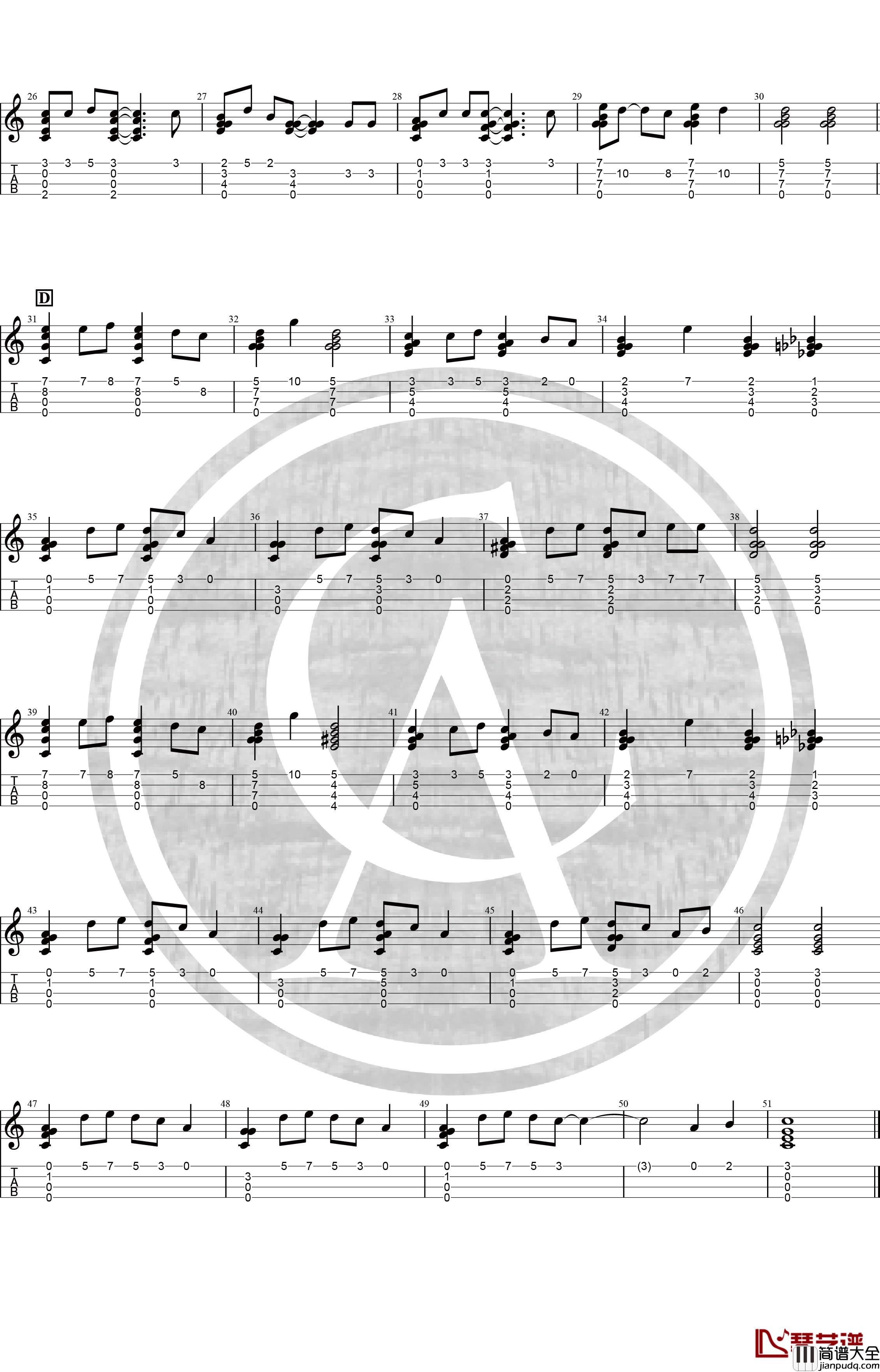 张栋梁_当你孤单你会想起谁_尤克里里指弹曲谱