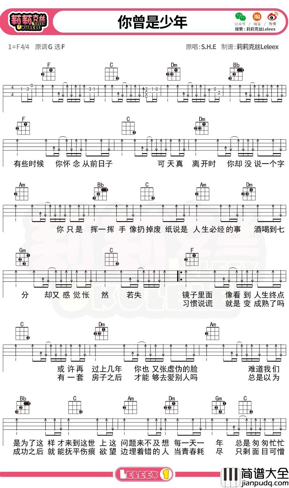 SHE_你曾是少年_尤克里里谱_弹唱曲谱