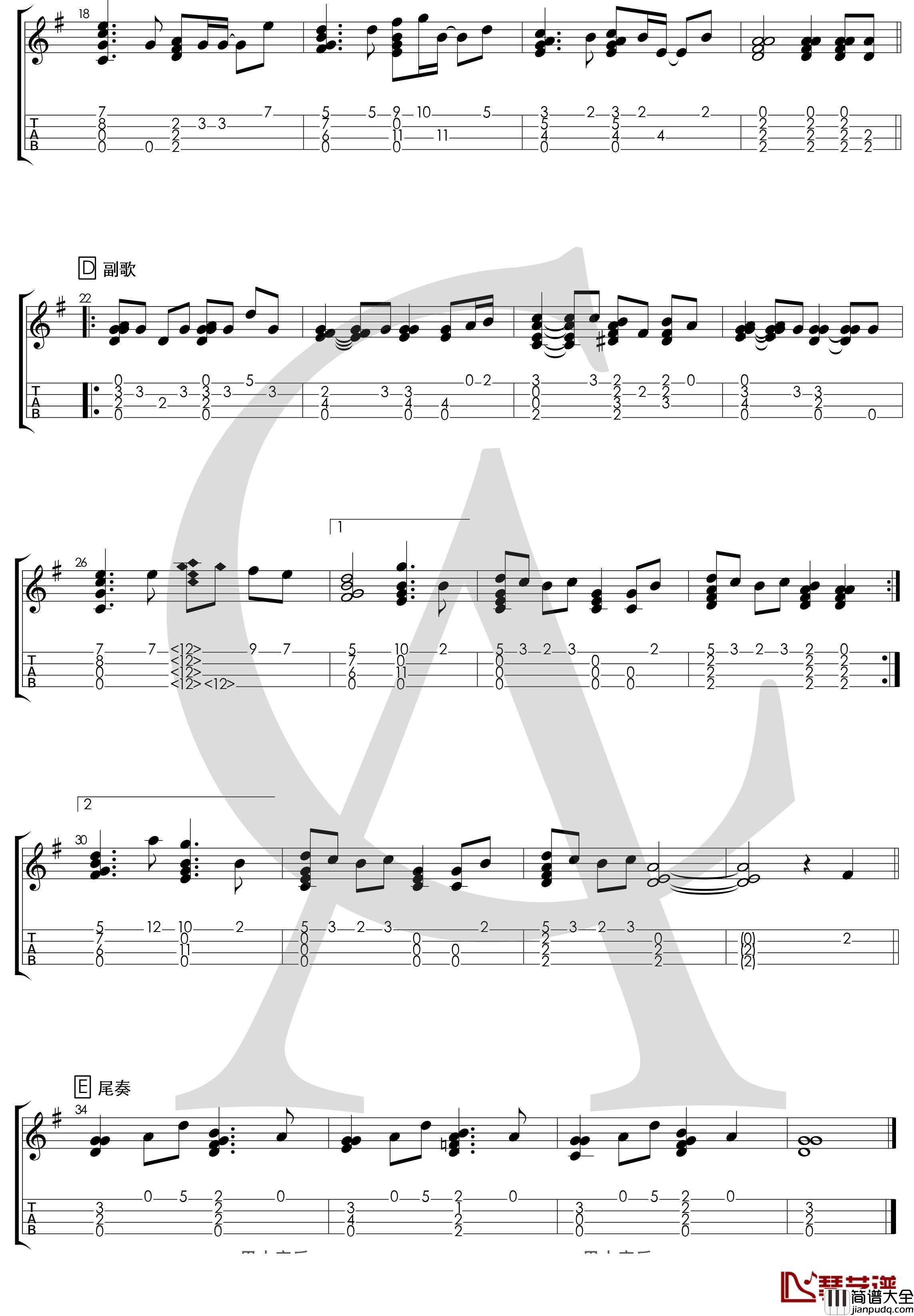 周杰伦_等你下课_尤克里里指弹曲谱