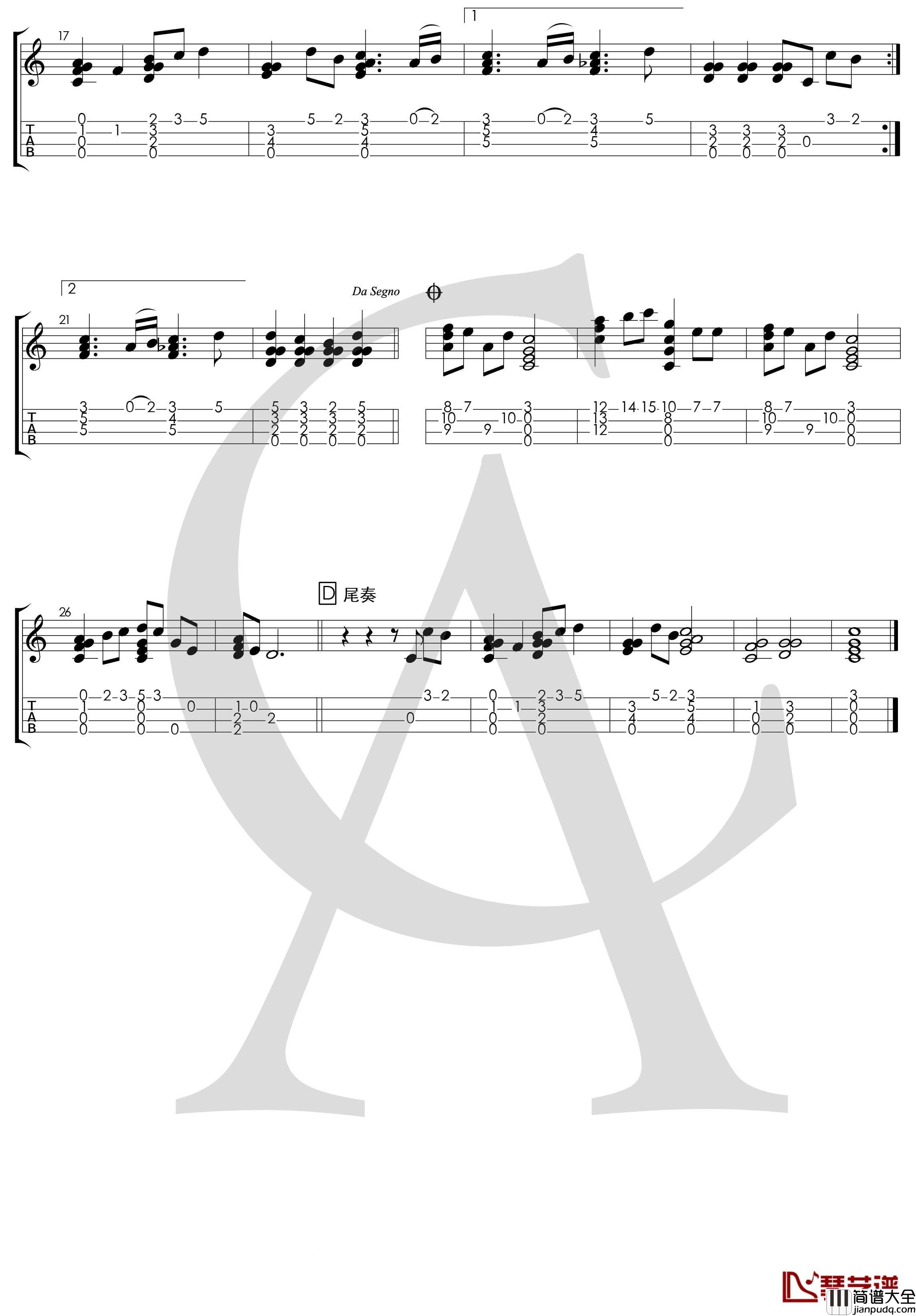 五月天_知足_尤克里里指弹曲谱