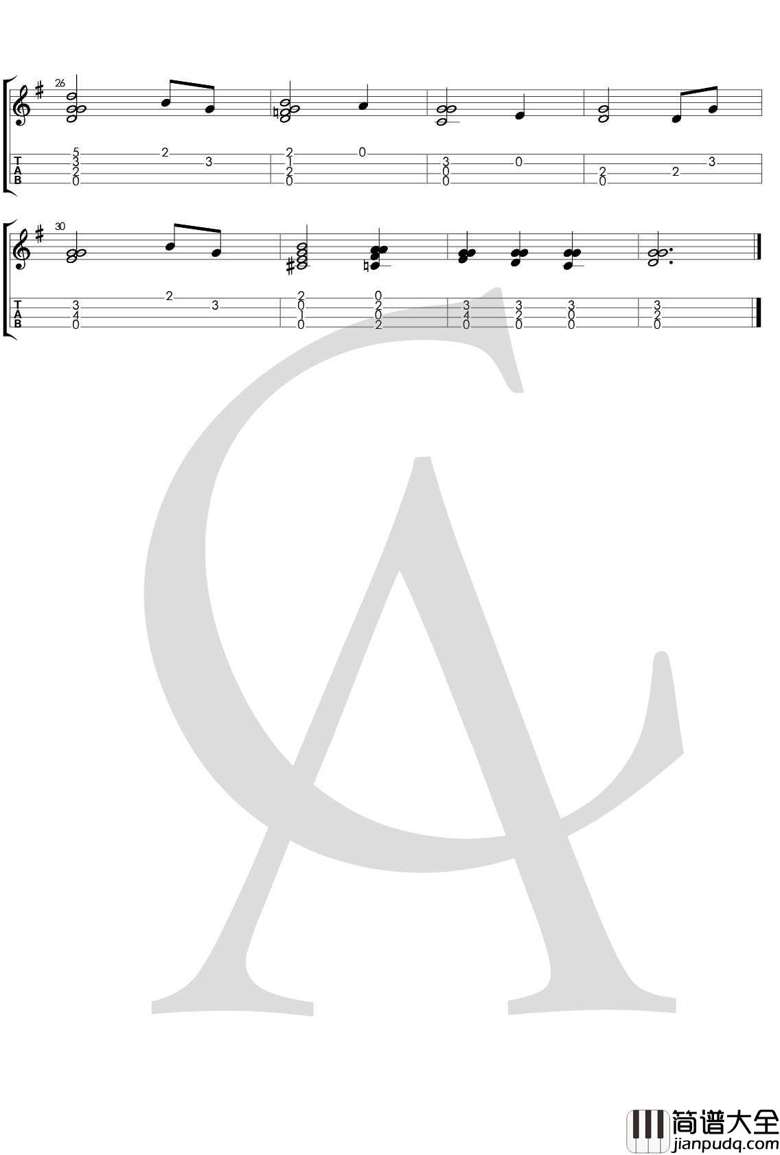 _奇异恩典_尤克里里指弹曲谱