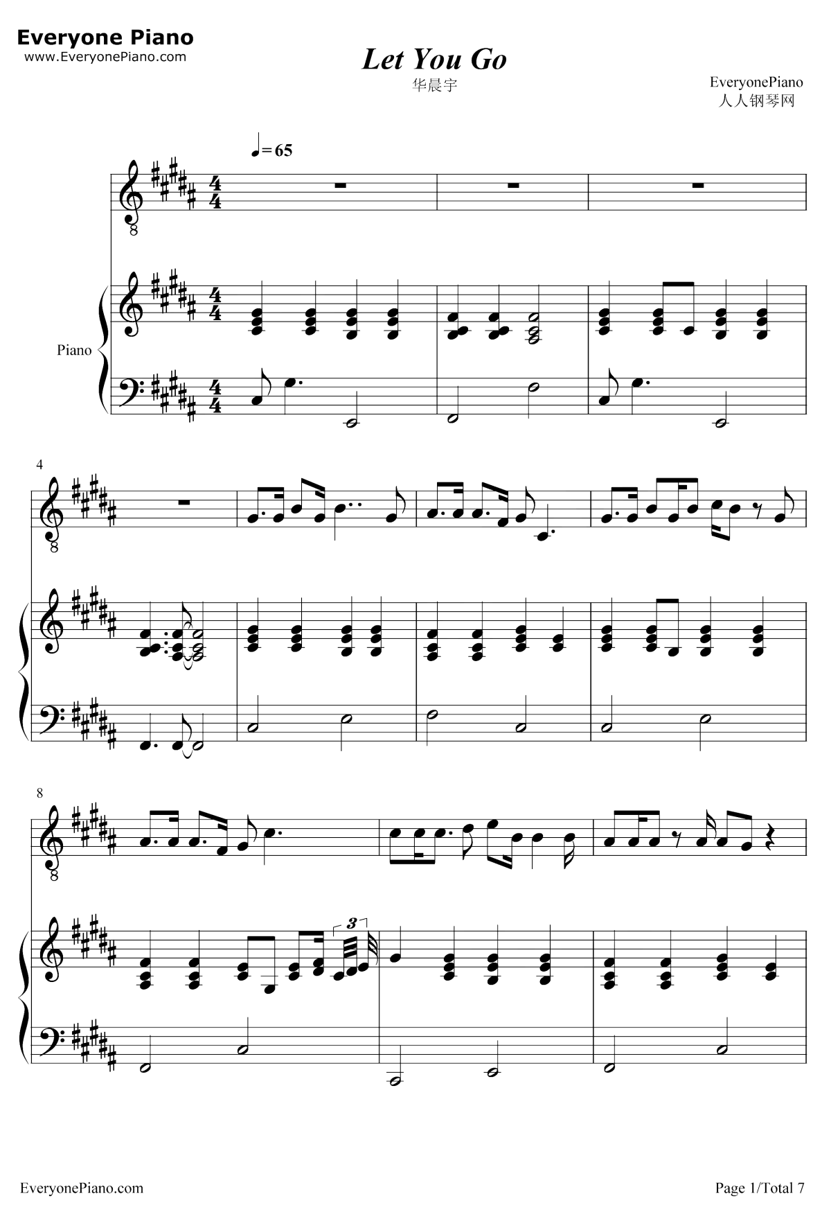 Let-You-Go钢琴谱1-华晨宇