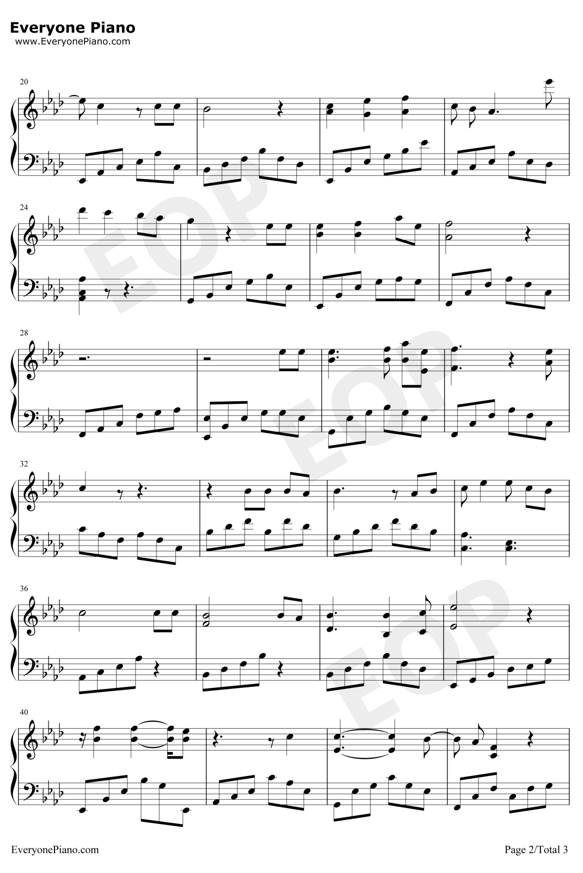 孤身走我路钢琴谱2-梅艳芳