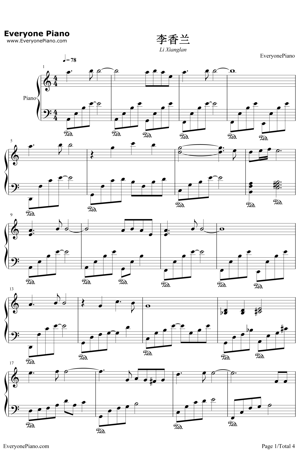 李香兰钢琴谱1-张学友