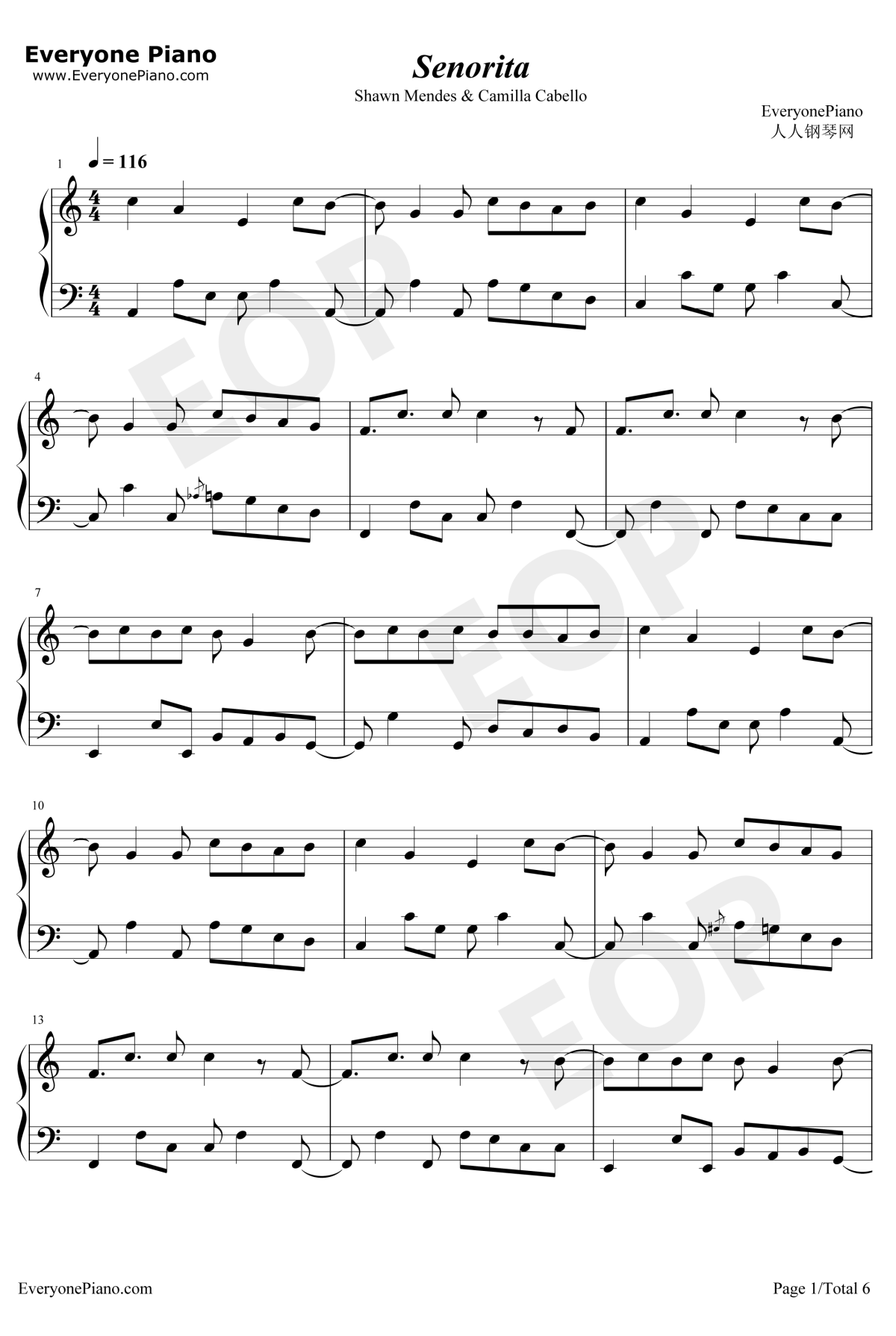 Senorita钢琴谱1-Shawn-Mendes