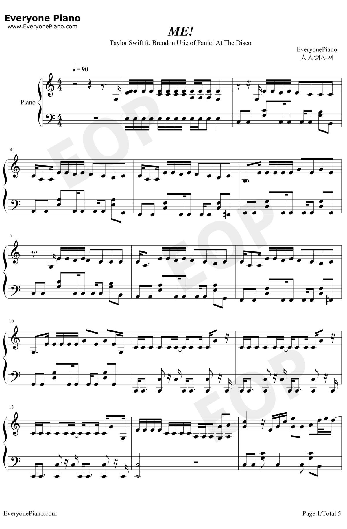 Me钢琴谱1-Taylor-Swift