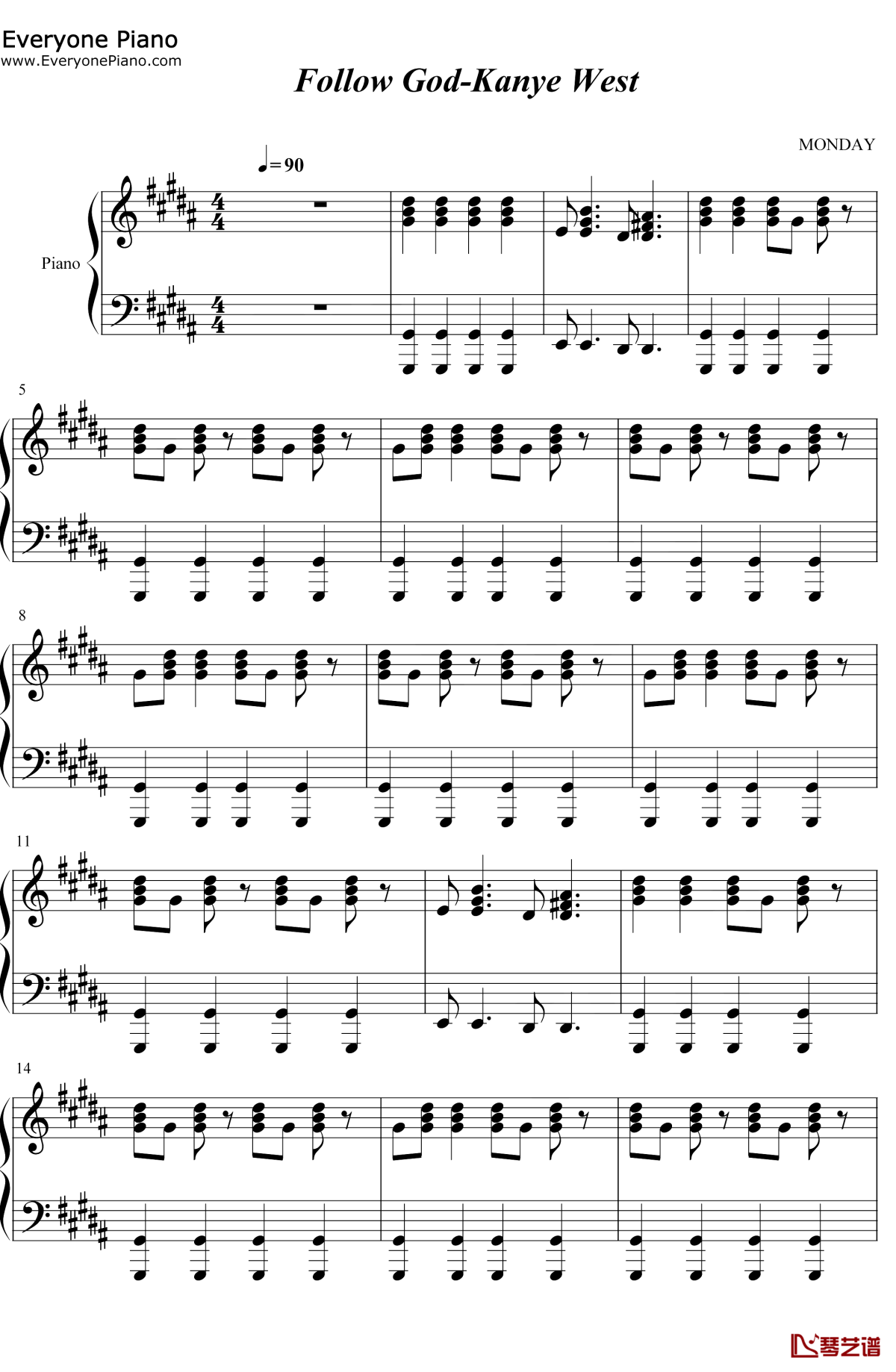Follow-God钢琴谱1-Kanye-West