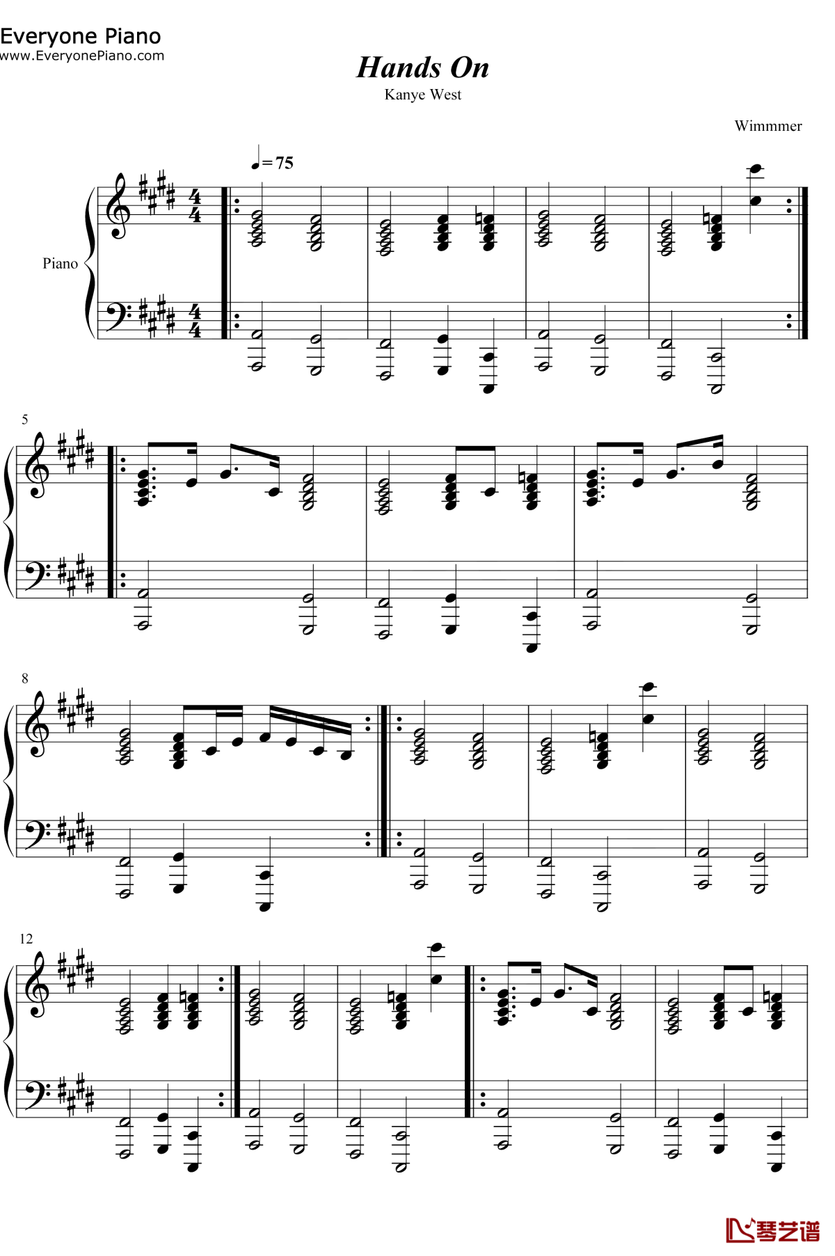 Hands-On钢琴谱1-Kanye-West