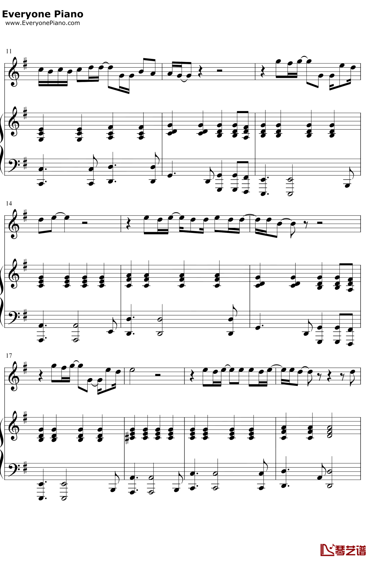 下坠钢琴谱2-汪峰