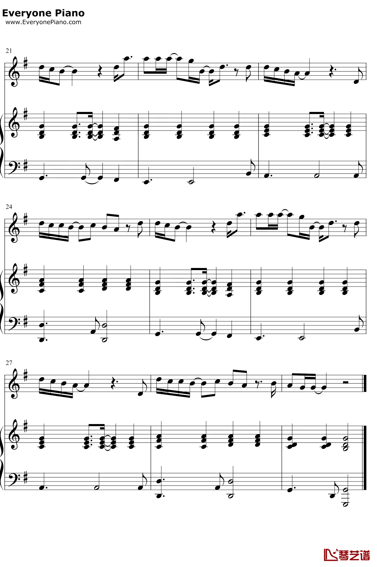 下坠钢琴谱3-汪峰