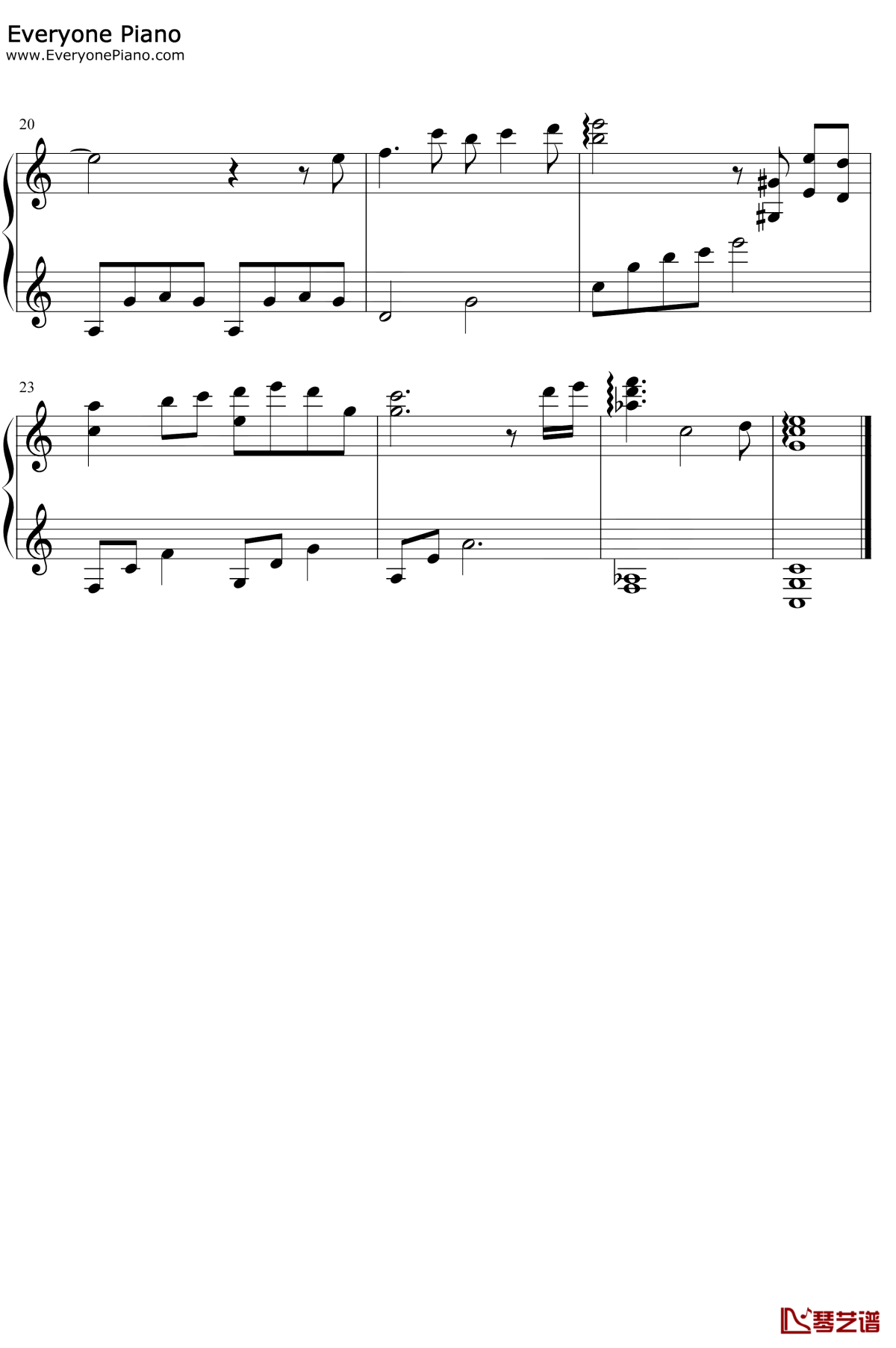 无言的对白钢琴谱2-南征北战