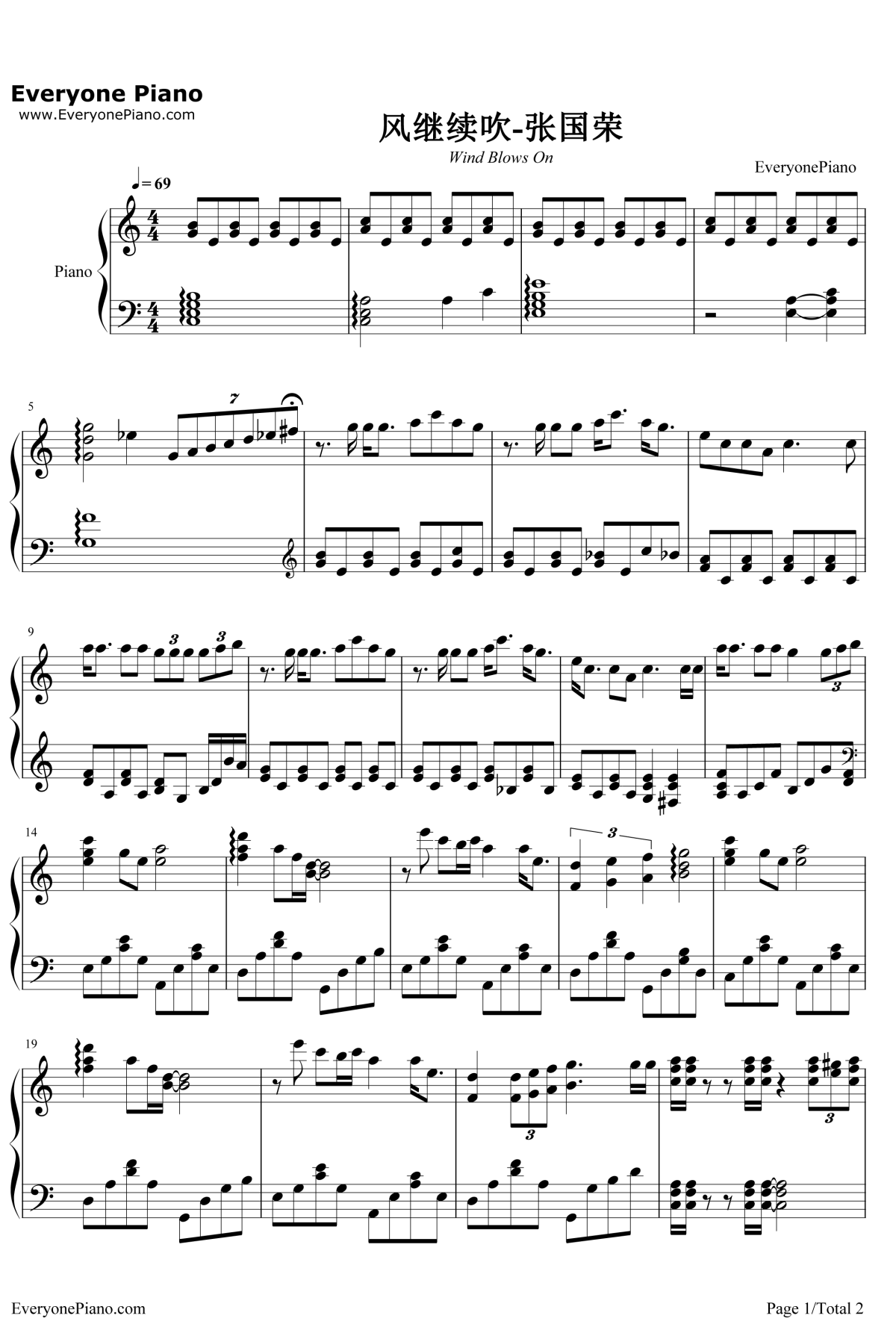 风继续吹钢琴谱1-张国荣