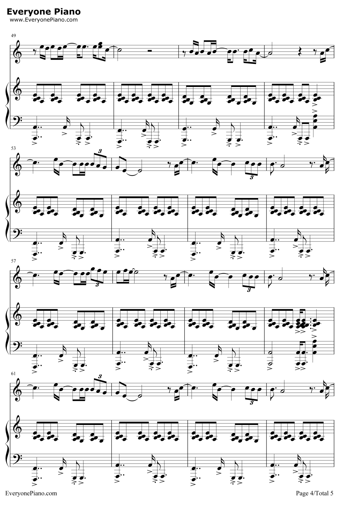 再见青春钢琴谱4-汪峰