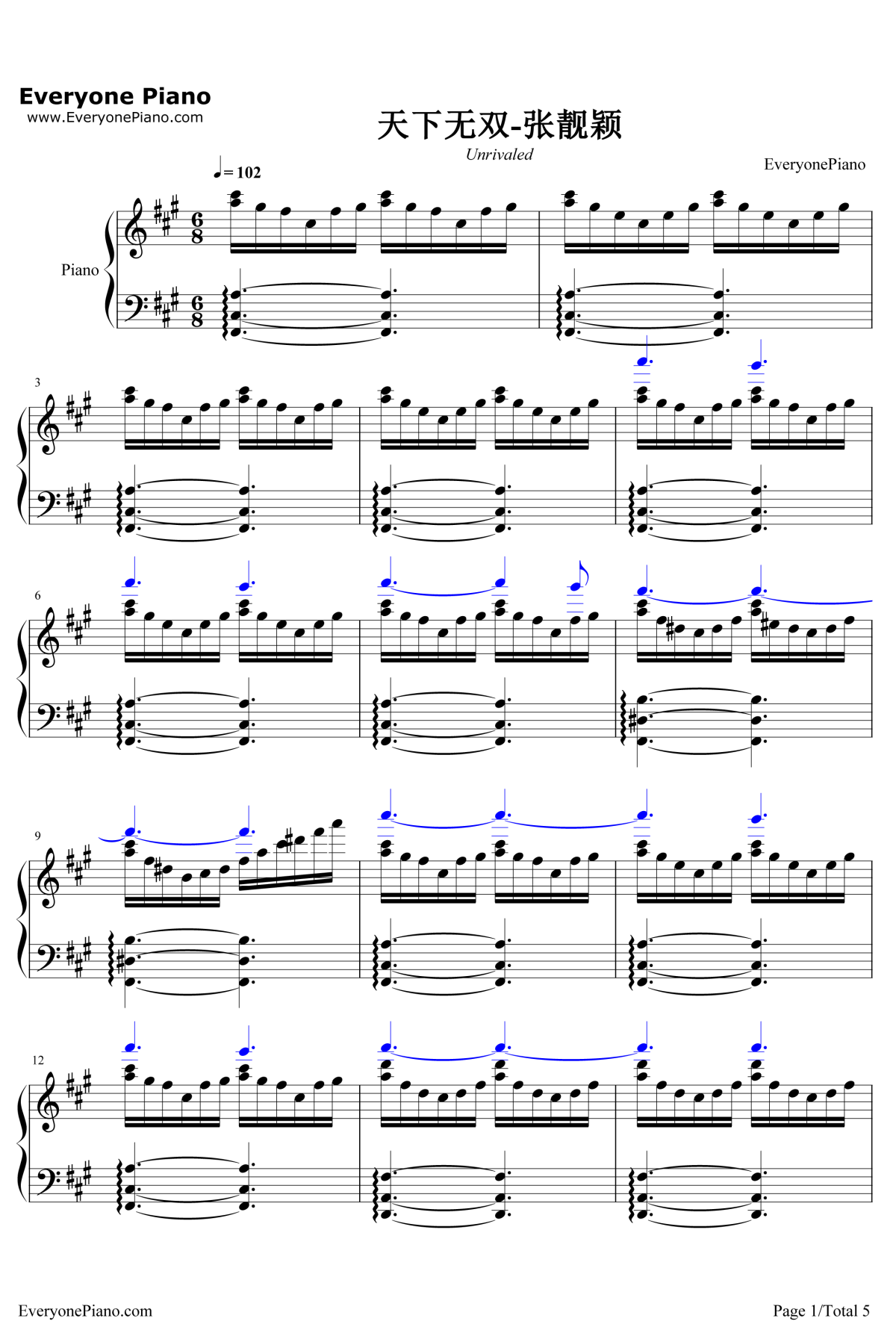 天下无双钢琴谱1-张靓颖