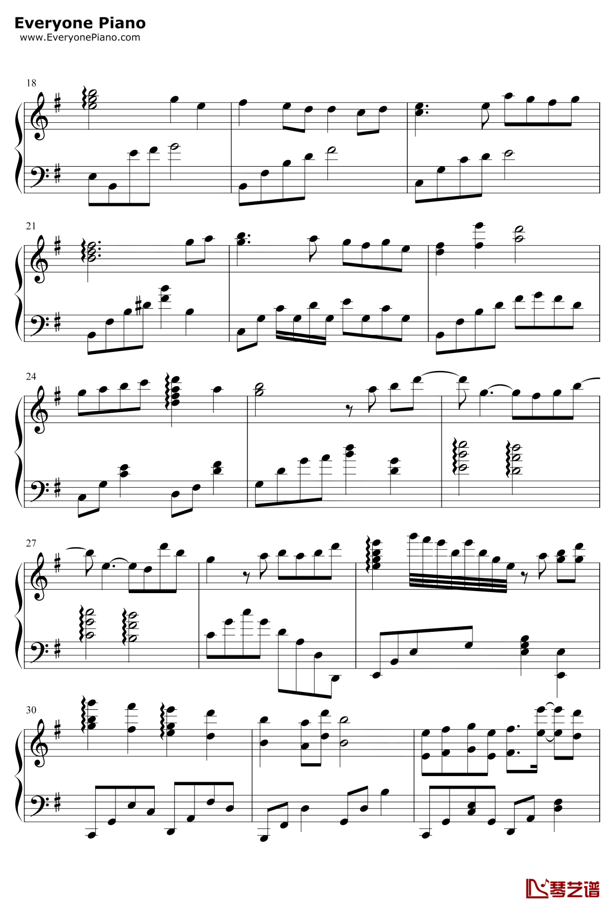 无羁钢琴谱2-王一博