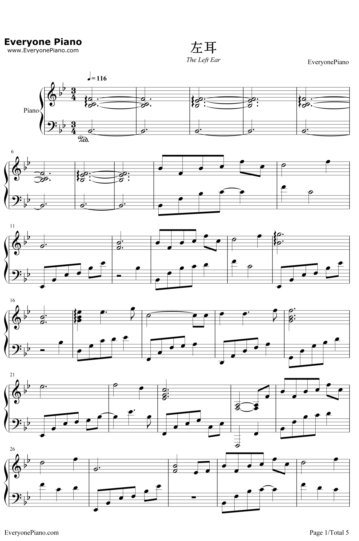 左耳钢琴谱1-赵薇