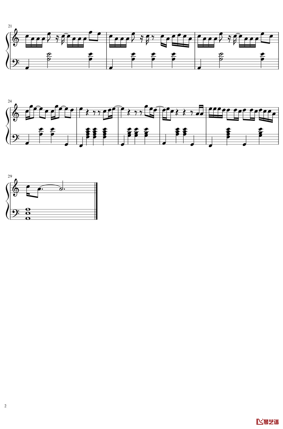 蒙着眼钢琴谱2-蔡徐坤